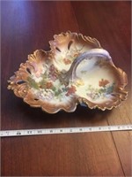 Huge Limoges France 3 section leaf bowl