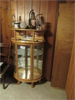 Light oak bow front china cabinet reproduction