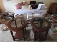 Coffee table, two end tables