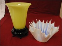 White Glass & Yellow Vase