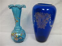 2) 10" Blue Vases