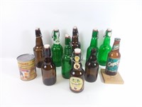 10 bouteilles bière vides dont 1 Cabot sur socle