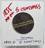 1855-D FRANCE 5 CENTIMES COIN