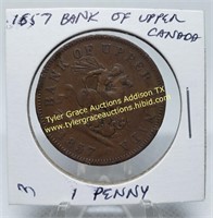 1857 BANK OF UPPER CANADA 1 PENNY COIN