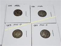 4PC SILVER MERCURY DIMES MIXED YEARS