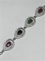 $450 S/Sil Ruby Emerald Sapphire Bracelet