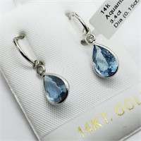 $2000 14K Aquamarine  Diamond Earrings