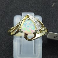 $1200 10K Created Opal  Diamond 2.27Gms Ring