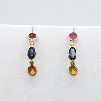 $3000 14K Ruby Blue & Yellow Sapphire  Diamond Ear