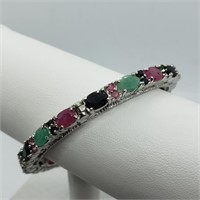 $1600 S/Sil Sapphire Ruby Emerald 30 Gms Bracelet