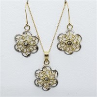 $400 10K  Diamond 1.35Gms Necklace Earring Set