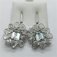 $2800 S/Sil  Diamond Aquamarine Earrings