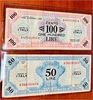 WW11 1943 Italian Currency  'Lire" 2 pcs.