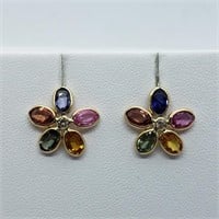 $3000 14K Fancy Sapphires Diamond Earrings