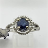 $4533 14K Sapphire W/Side Dia Ring