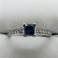 $6875 14K Princess Cut Blue Dia 36 Side Dia Ring