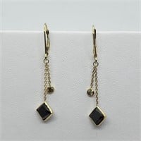 $2750 14K Black Diamond W/Side Dia Earrings