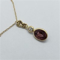 $1800 14K Pink Sapphire  Diamond Necklace