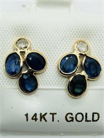 $3200 14K Ceylon Sapphire  Diamond Earrings