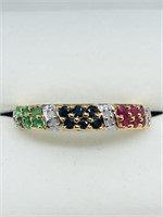 $100 S/Sil Diamond, Sapphire Emerald Ruby Ring