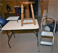 Step Stool, Wood Stool, & Folding Table