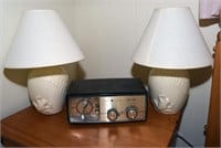 Radio Arlarm Clock and 2 Pottery Table Lamps