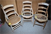 3 Cane Bottom Chairs as Found