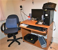 Office Desk & Chair w/Computer, Printer, Monitor