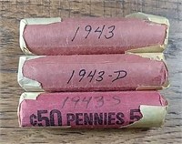 Roll of each 1943 P-D-S  Lincoln Cents