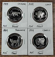 Set of (4) 1999 Cats of Canada  Fifty Cents  Proof