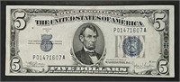 1934-C  $5 Silver Certificate  AU  2 folds