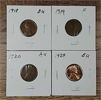 1918, 1919, 1920 & 1929  Lincoln Cents