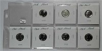 (7)  1958 to 1964 Roosevelt Dimes  All Proof