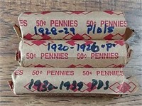 3 Rolls of Lincoln Cents  1920 - 1939-S
