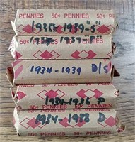 5 Rolls of Lincoln Cents  All 1930's