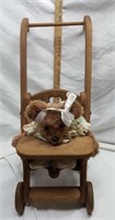 Wood Doll Stroller and bear 22" tall, 10" wide