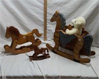 Wood hobby horses & horse ride (3) & white lamb
