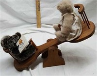 Wood toy teeter totter with 2 bears  16" X 6"