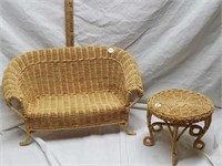 Doll Matching Wicker love seat and table,