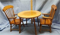 Doll Furniture, 2 wood chairs & round table