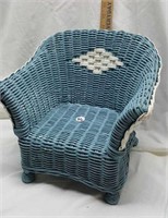 Blue Wicker Doll Furniture Chair with white trim