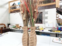 2 Wicker Vases W/Decorative Plants