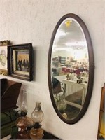 Antique Large Beveled Oval Mirror