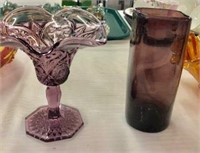 Pr. Amethyst Glass Compote and Vase
