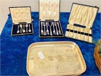 Antique Silverplate Utensils in Boxes  & Tray  Lot