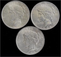 3 Peace Silver Dollars 22, 22, 23