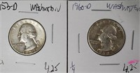 1953d & 1960d Silver Washington Quarters
