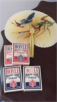 Assorted Playing Cards And Oriental Fan