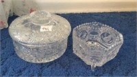 Cut glass candy dish & footed bowl