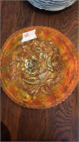 Orange Carnival Glass rose plate
